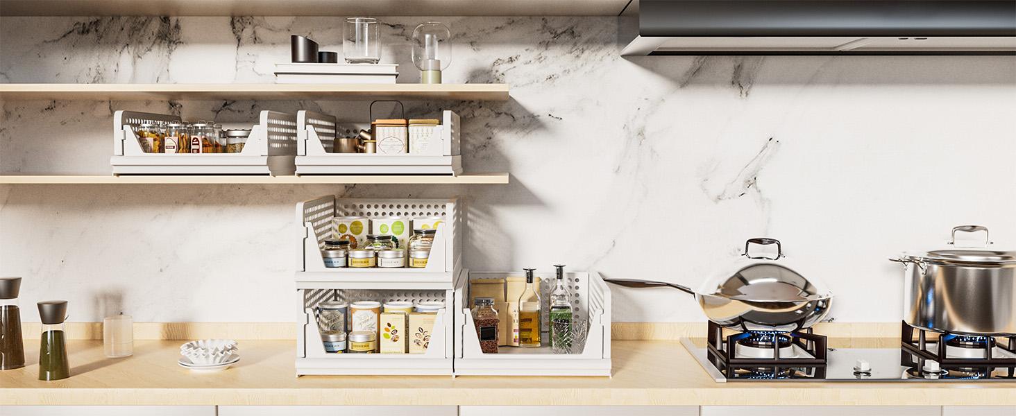 Stackable Plastic Storage Basket Closet Organizer Bin Foldable Clothes Organizer Storage Drawer Shelf Container For Living Room,Bathroom,Kitchen,Office