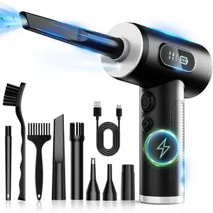 3 Gear Adjustable 100000RPM Electric Compressed Air Duster with LED Light, Rechargeable Cordless Air Blower for Keyboard & Electronic Devices Cleaning, Replaces Compressed Air Cans (Black)