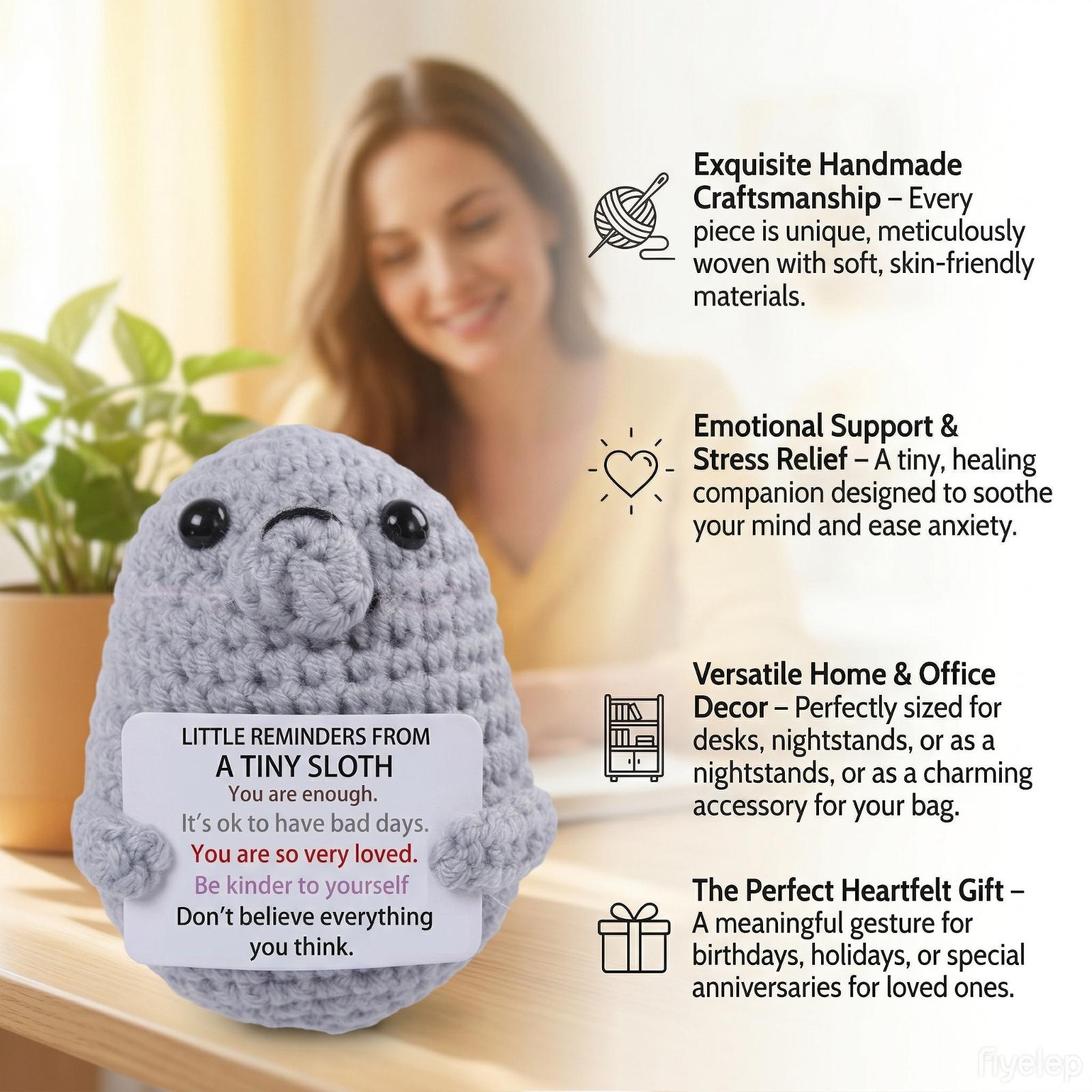 Cute Hand Knitted Sloth Stuffed Animal Plush, Soft Squishy Anxiety Relief Fidget Doll, Mini Keychain Bag Pendant Ornament, Ideal Christmas Valentines Birthday Graduation Gift for Girls Boys Friends, Desk Car Decor Handmade Collectible