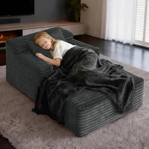 Aobtkel®Small Chaise Lounges,45'' Corduroy Modular Chaise Lounge Sofa, Oversized Deep Seat Floor Lazy Sofa Bed, Vacuum Compressed Armless Single Couch for Bedroom Living Room