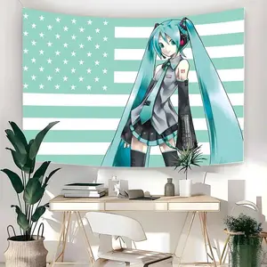 Hatsune Miku Anime Flag Tapestry Wall Hanging, Kawaii Vocaloid Art Banner, Otaku Bedside Dorm Room Decor Aesthetic, Gamer Bedroom Background