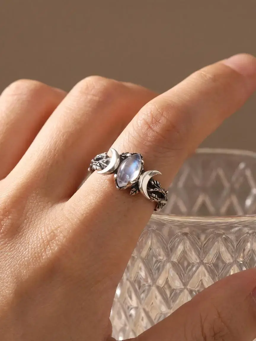 1 Pc Fashion Faux Moonstone Ring Beautiful Rings For Women For Anniversary Party Jewelry Valentine's Day Gift