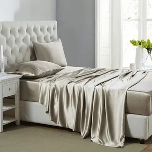 Silk Satin Sheets, Queen Size Satin Bed Sheet Set with Deep Pockets, Cooling Soft and Hypoallergenic Satin Sheets Queen - Taupe