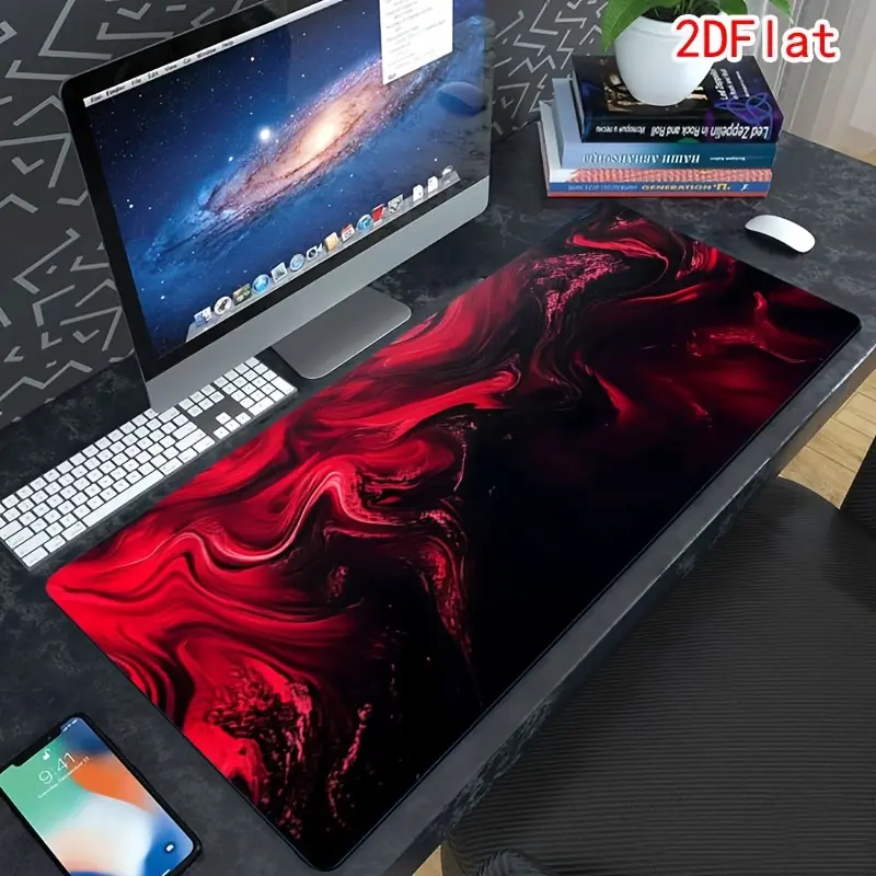 1 Piece Red & Black Fluid Abstract Pattern Mouse Pad - Natural Rubber Non-Slip Desk Mat, Smooth Tracking Gamer & Office Accessory, Minimalist Gaming Rectangular Keyboard Pad, Ideal Holiday Gift