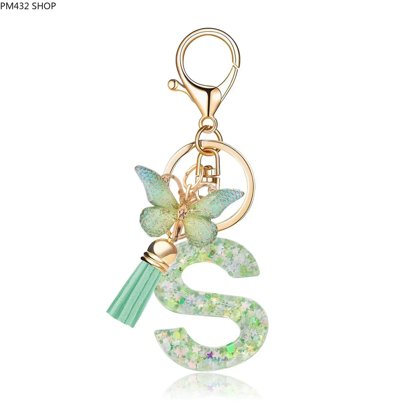 Butterfly Motif 26-Letter Green Resin Drip Glue Creative Charm Single Keychain, Bag Decor Accessory & Best Friend Gift, Gift Giving
