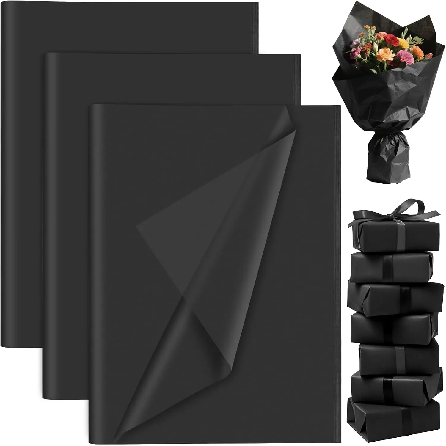 60 Sheets Black Tissue Paper for  Bags Flower Wrapping 14" x 20" |  Wrapping,  Bag Box Filler, Birthday Wedding Celebration, Floral Boutique Packaging, Paper Flower Art Craft Projects