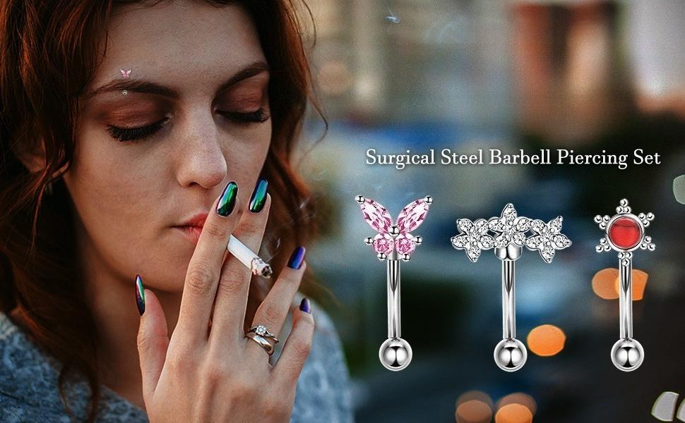 8-9Pcs 16G Surgical Steel Curved Barbell Set  Multi-Use Body Piercing Jewelry | Rook, Daith, Eyebrow & Lip Rings | Hypoallergenic & Sensitive Skin Safe 8mm