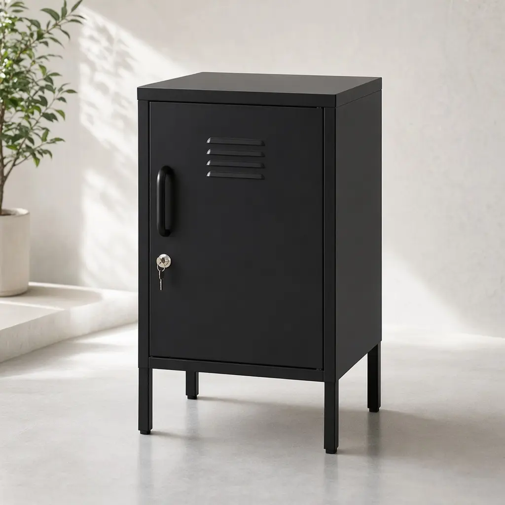 Black Steel Multi-Functional Lockable Storage Cabinet - Compact Midsize, Free-Standing, Heavy-Duty, Multi-Shelf, Standalone Cabinet with Adjustable Shelf, 27.17in Height (15.75x14.96x27.17in) for Living Room, Office Organization & Secu