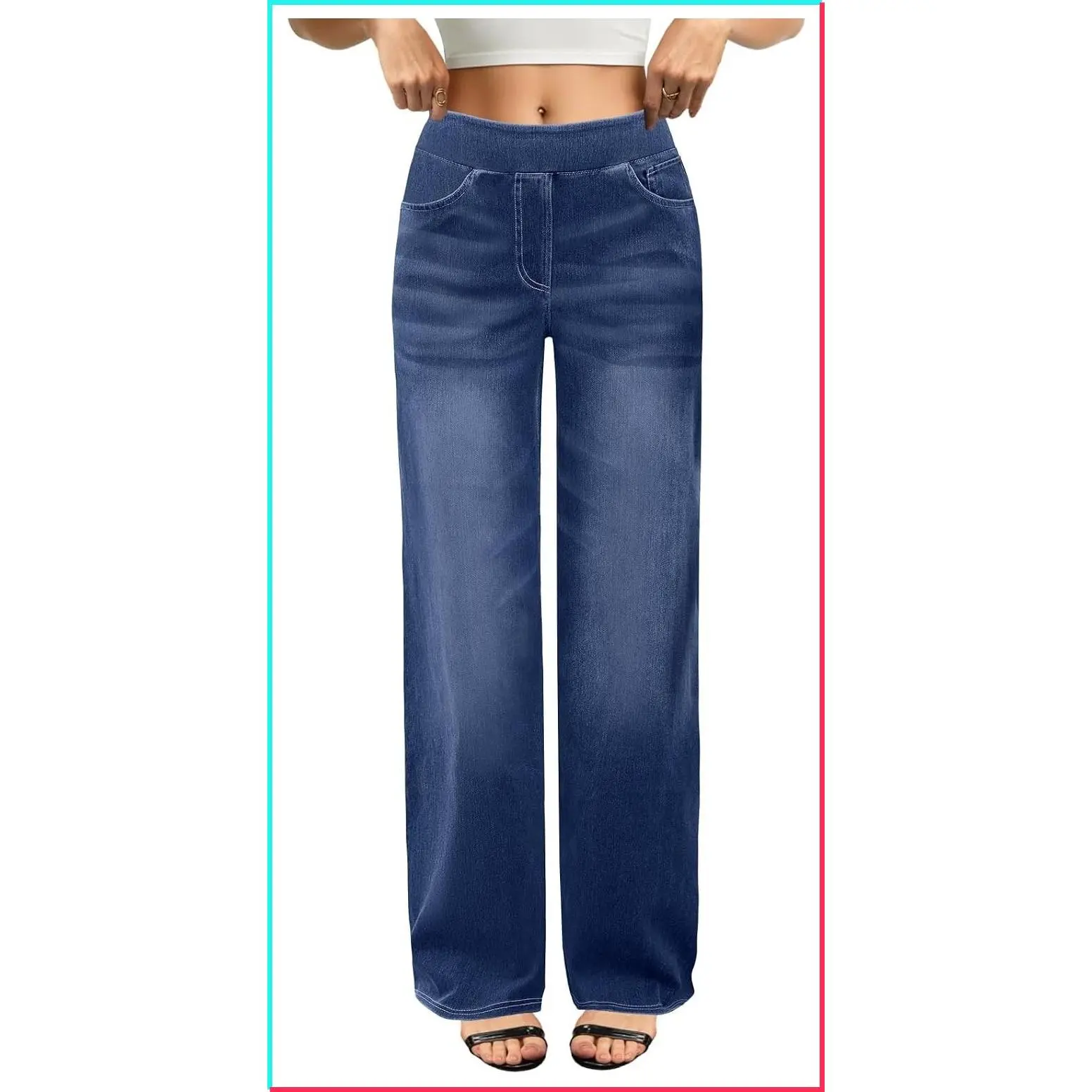 Women's High Waisted Wide Leg Stretchy Baggy Sweatpant Jeans