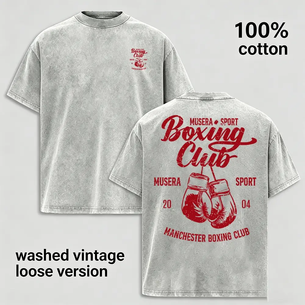 Vintage Boxing Club Graphic T Shirt, Men's Washed Cotton Tee, Retro Boxing Shirt, Streetwear Sports Top