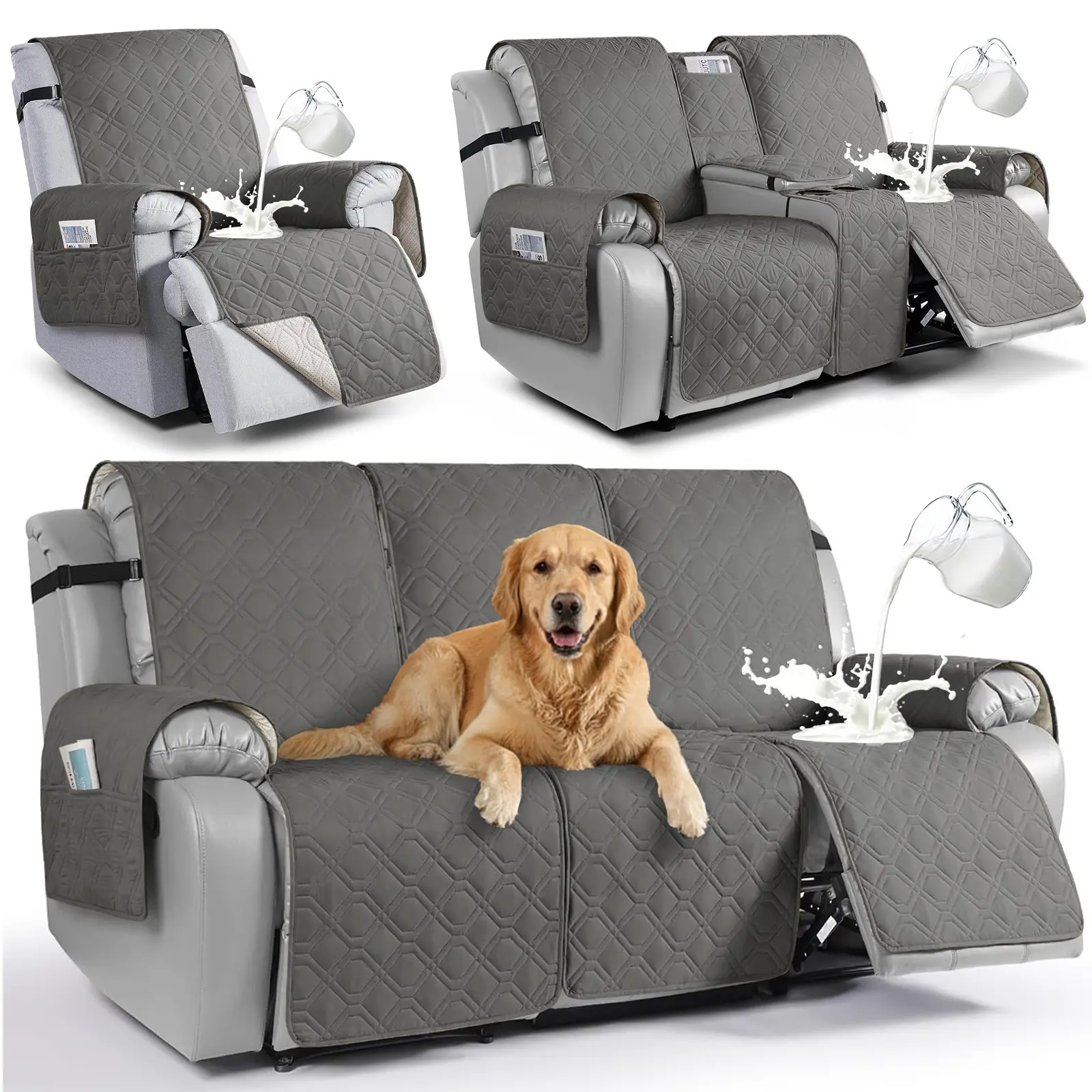 Eight Character Grid Recliner Protective Pad, Skin Friendly Breathable Fabric, Stylish Design, Universal Fit, Suitable for 1/2/3 Person Recliners