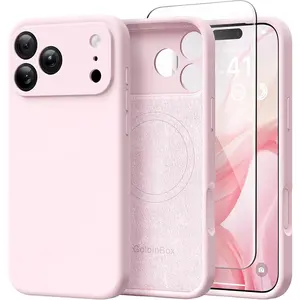 Magnetic for iPhone 17 Pro Case, Compatible with MagSafe, [Full Camera Protection] [Screen Protector], Silicone Shockproof Phone Cover with Anti-Scratch Microfiber Lining, Chalk Pink