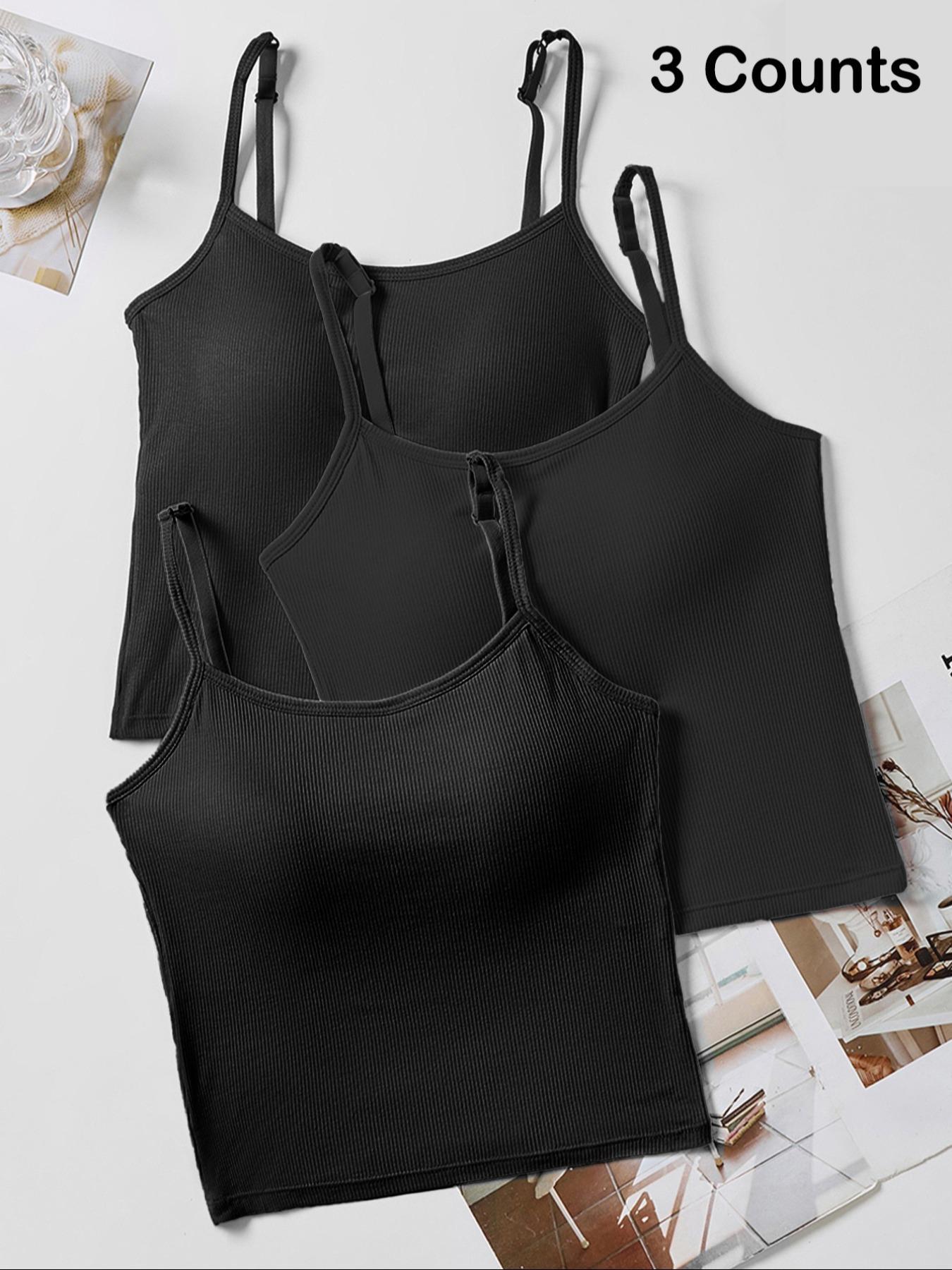 Women's Solid Ribbed Cami Top, Fitted Casual Sleeveless Crop Top for Daily Wear, Ladies Underwear for Summer Women's Solid Ribbed Cami Top, Fitted Casual Sleeveless Crop Top for Daily Wear, Ladies Underwear for Summer