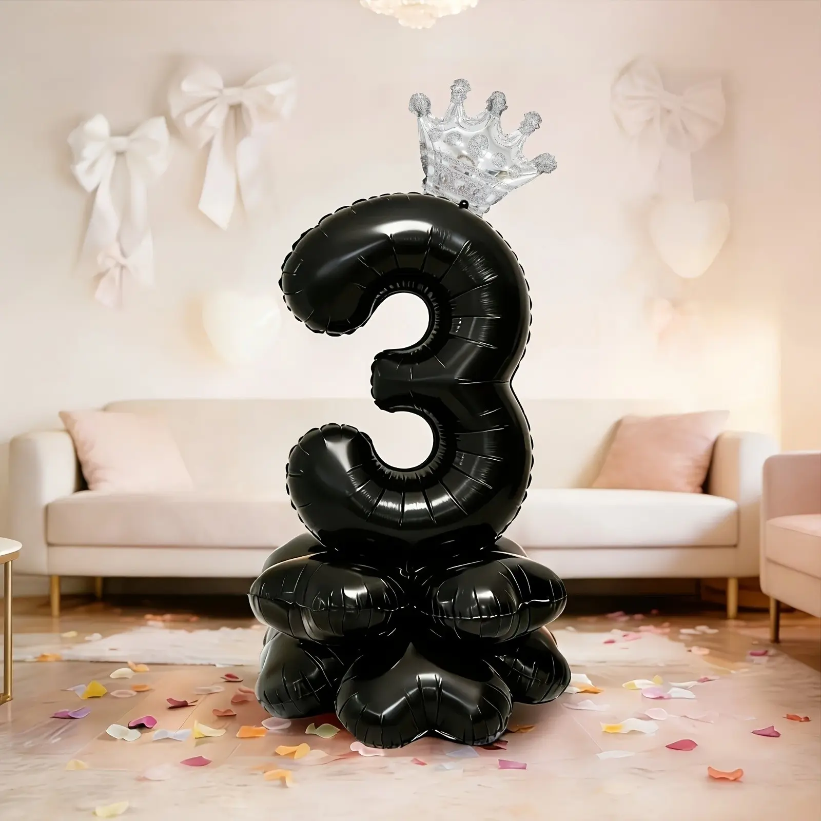 10-Pack Standing Number Set, Includes Numbers, Heart Balloon Film, Mini Crown Balloon Film, Ideal for Anniversary Birthday Parties