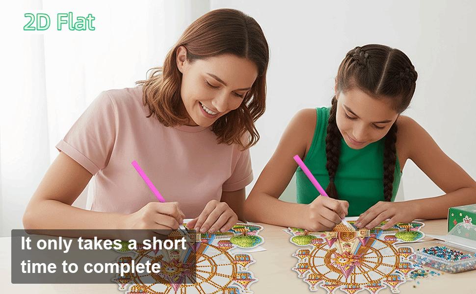 2D FLATAcrylic 2D Flat Print Castle Ferris Wheel DIY Diamond Painting Tabletop Ornaments Kit Table Top Diamond Painting Ornament Kits for Home Office Desktop DecorDIY Diamond Painting Kit for Adults & Beginners, Sparkling Art & Perfect Festive Gift