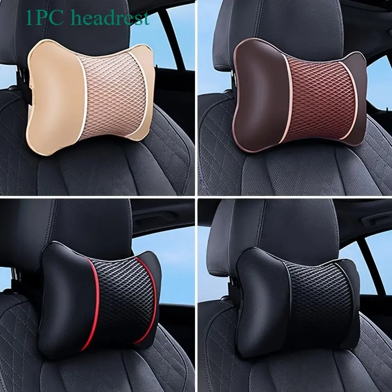 Car Headrest PU Leather & Mesh Breathable Neck Pillow – Soft, Comfortable Seat Cushion – Car Accessory/Decoration