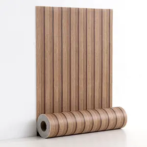 A roll of wood-grain pattern decorative wallpaper - self-adhesive foam striped wallpaper - suitable for bedrooms, living rooms, kitchens. Self-adhesive vinyl wood-colored striped wall panel - used for interior decorative walls, TV background walls, and ce