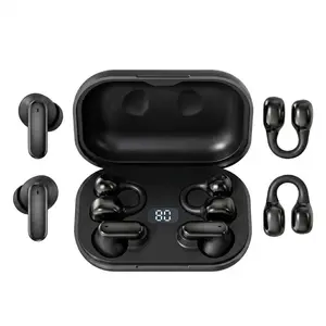 2 Pairs Wireless Earbuds Open Ear Clip on & In-Ear, Bluetooth 5.4 Headphones with Digital Display, Noise Cancelling No Pain Comfort Fit Gaming Earphones for Running Workout, Couple Tech Gift Every Family