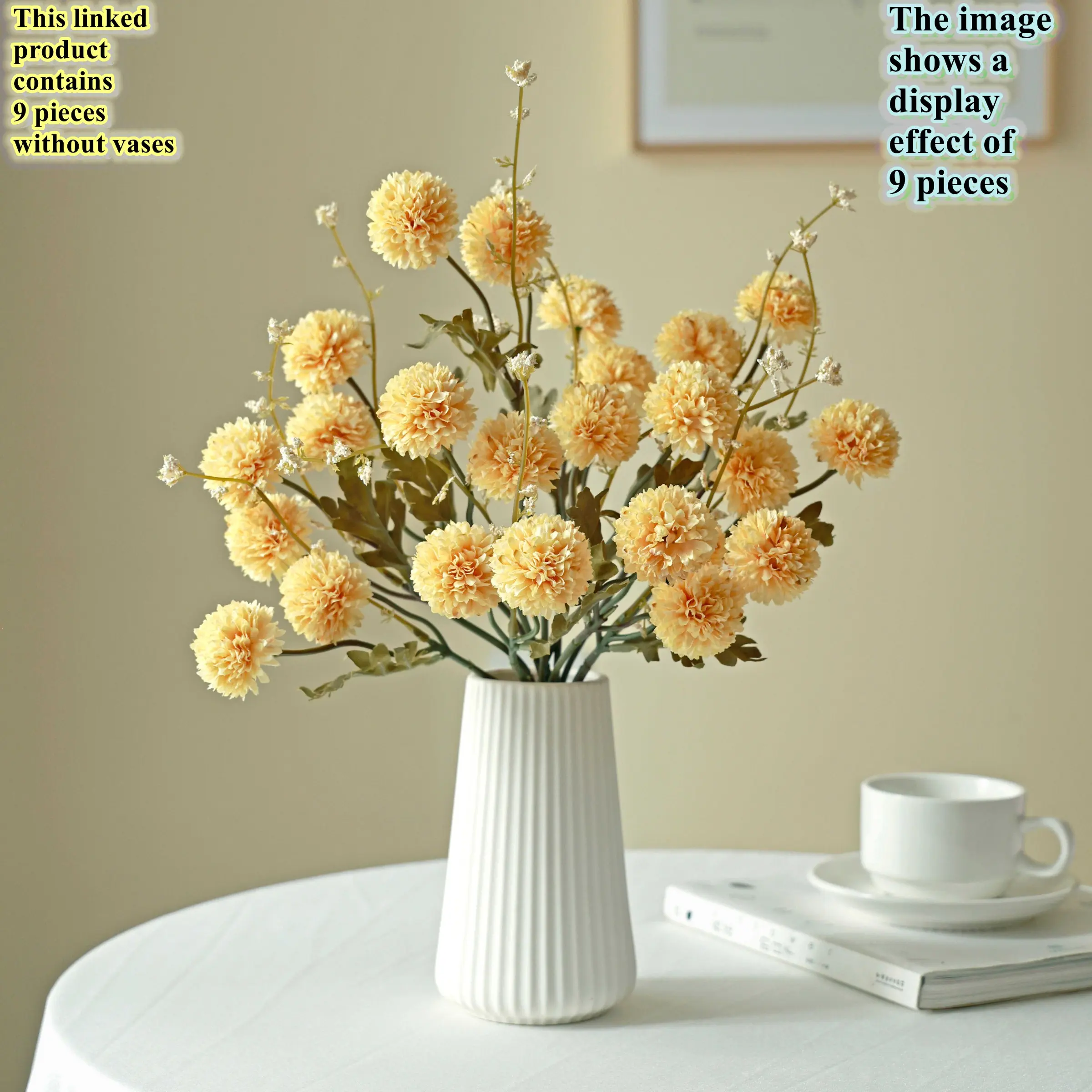 9pcs artificial flower Hydrangea Chrysanthemum, UV resistant and romantic, suitable for party, home decoration, wedding, garden, office, indoor and outdoor use, Thanksgiving, Halloween and other festivals, suitable for decoration in all seasons in autumn