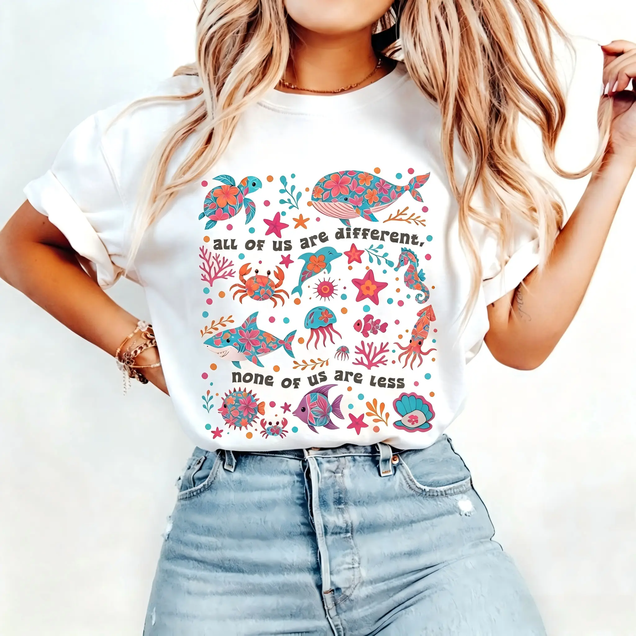 Women's Casual Round Neck Short-Sleeve Digital Print Autism Inclusion T-Shirt - Neurodivergent Street Chic Soft Blend Loose-Fit Top, Teacher T Shirts, Easy Layering, Machine Washable, Resists Fading After Wash, Basic Graphic, Full Size Coverage, M