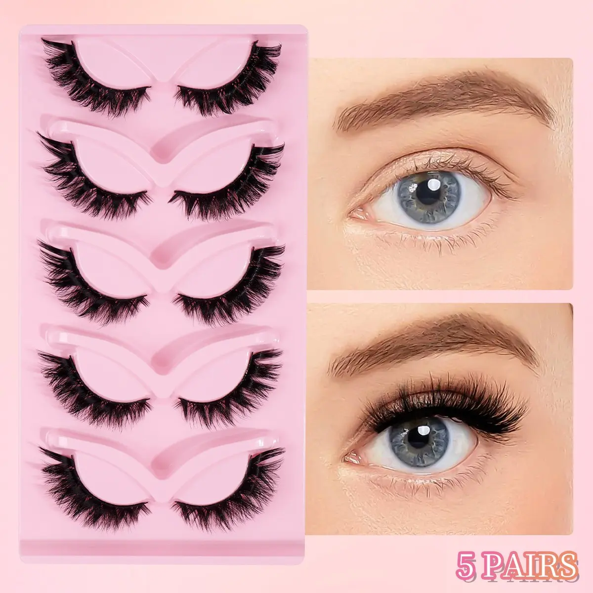 MAANGE 5 Pairs Mink False Eyelashes Dramatic Thick Volume 3D C Curl Fox Eye Lashes Wispy Dense Cluster Fake Eyelashes Natural Look Extension Strip Lashes for Party Makeup Cosplay Eye Makeup Supplies