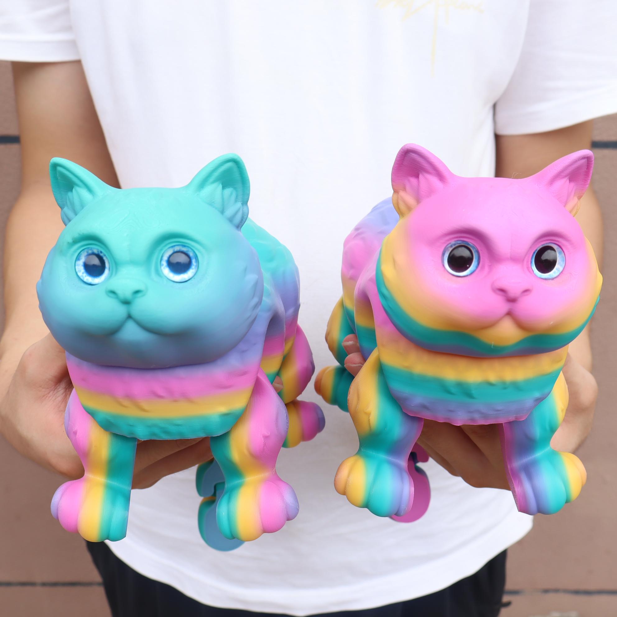 3D Printed Short Hair Cat Figurine, 36cm Rainbow Gradient, Moving Joints, Decorative Fidget Figurine, Perfect Home Decor, Birthday Gift, Christmas Present