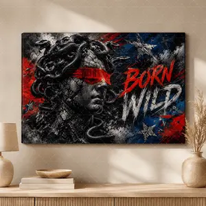 Born Wild Medusa Canvas Wall Art, Dark Gothic Graffiti Poster, Red Blue Black Aesthetic Wall Decor, Bedroom Wall Art, Living Room Decor, Office Wall Art, Gaming Room Poster, Gift for Him Her,wall decor,poster.