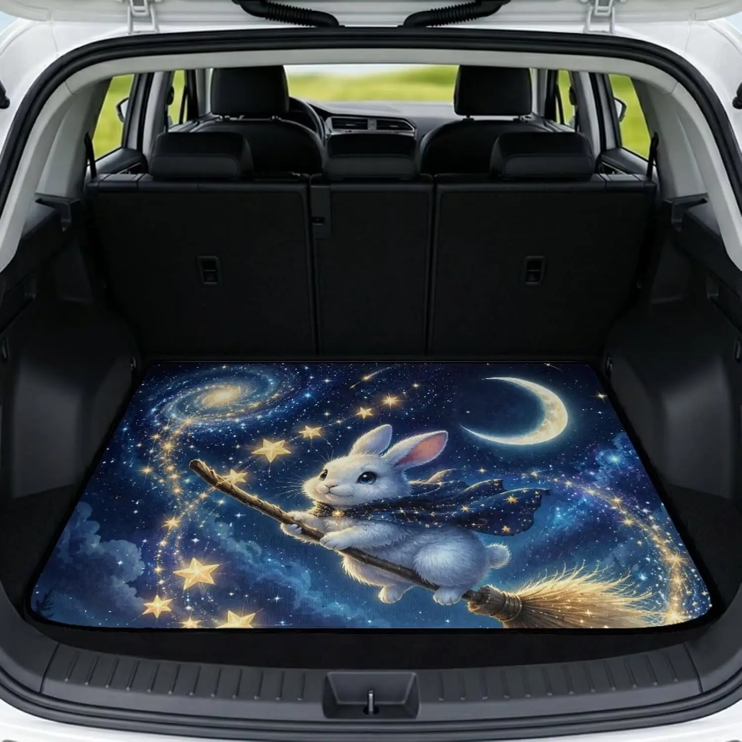 Universal Car Trunk Mat All Weather Trunk Protection Cargo Liner Non-Slip Scratch-Proof Pet Cargo Mat Suitable for Most Car Models, Bunny Starry Sky Print