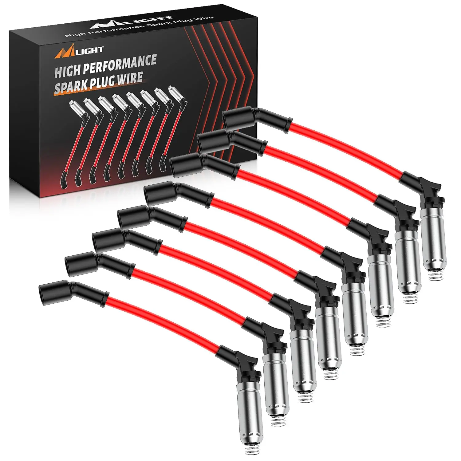Nilight 10.2mm Aramid Core Ignition Spark Plug Wire Set, Snap Lock, High Performance, Heat-Resistant, High Conductivity, Compatible with Chevy GMC Sierra Yukon Silverado Suburban V8 Engines, Reduces Short Circuits, Ensures Smoother Starts, Replaces 48322R