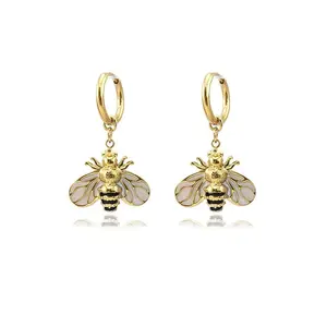HUIDANG Bee Earrings Woman Boucles d'oreilles Stainless Steel Enamel Bee Earrings Trend 2025 Pendientes New In