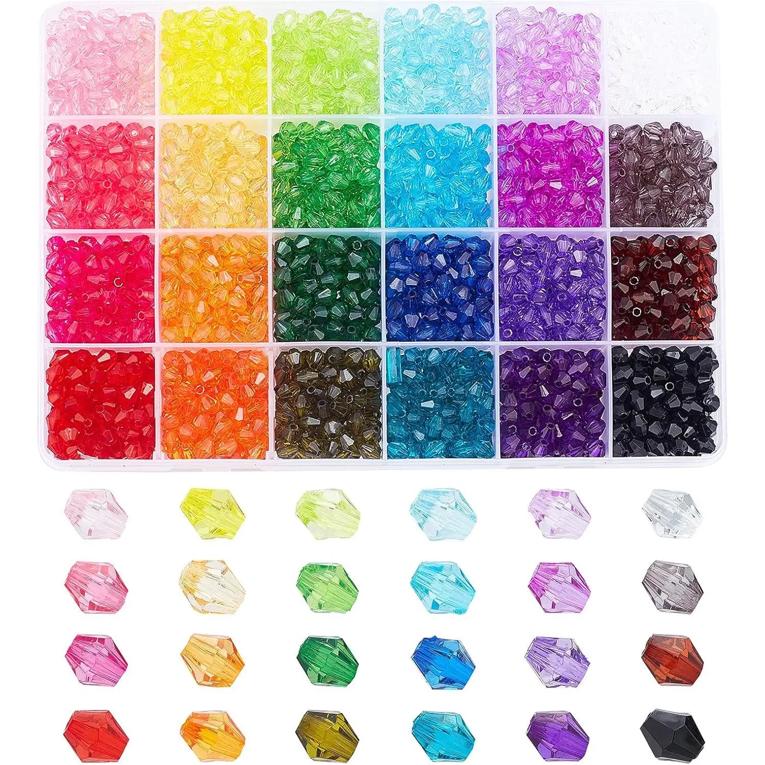 2160 count 6mm  Beads Bicone Bracelet Bead Faceted  Beads 24 Colors Rainbow Loose Craft Bead for Friendship Bracelet Necklace Earring  Making Flower Bag Decoration