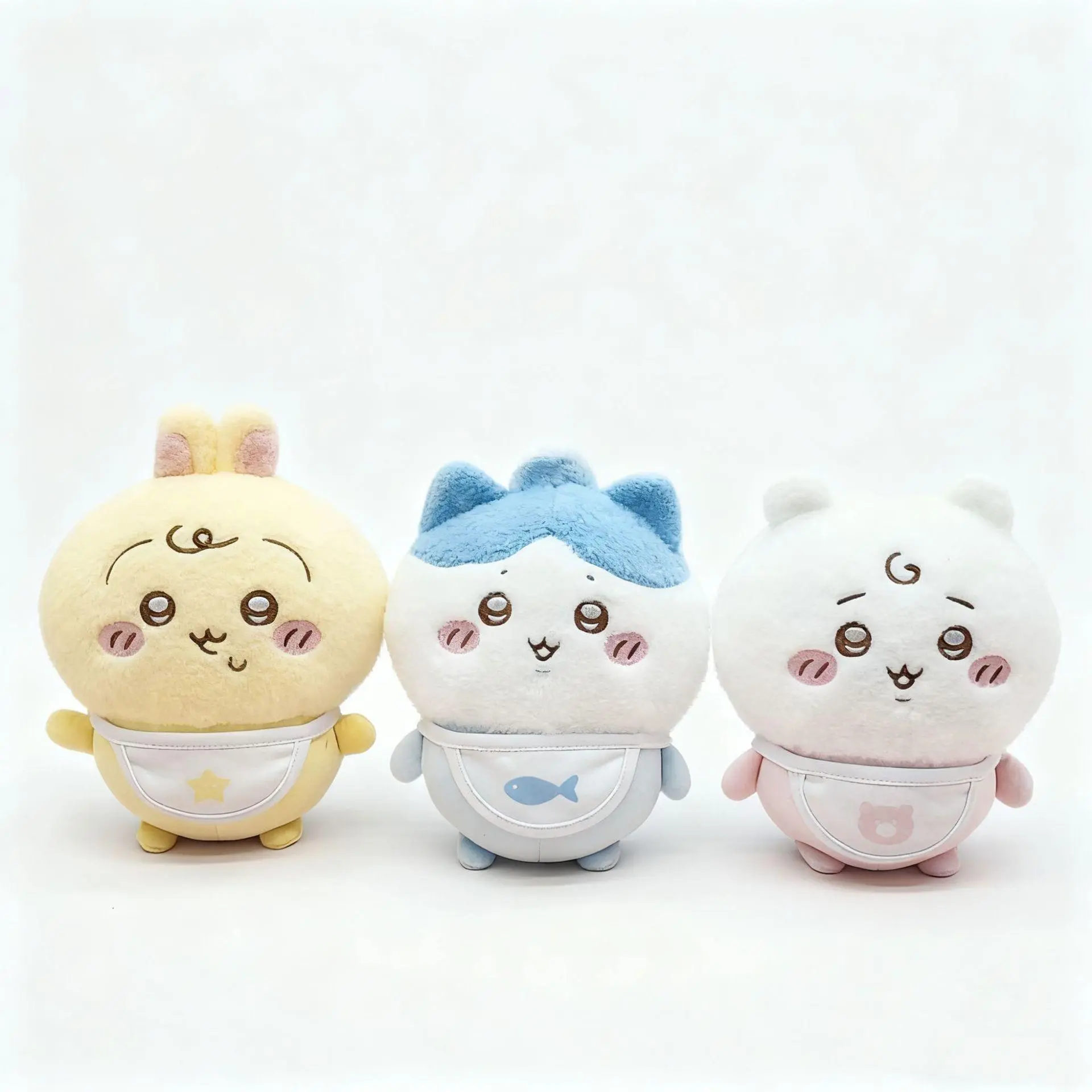 Chikawa Baby Series 8-inch Kawaii Soft Round Unisex Plush Toy - c-bb-dh-hachiware Usagi Hachiware Usagi Trio Stuffed Doll, Baby Bib Pairing, Bed & Home Decor Accent, Birthday Gift for Kids
