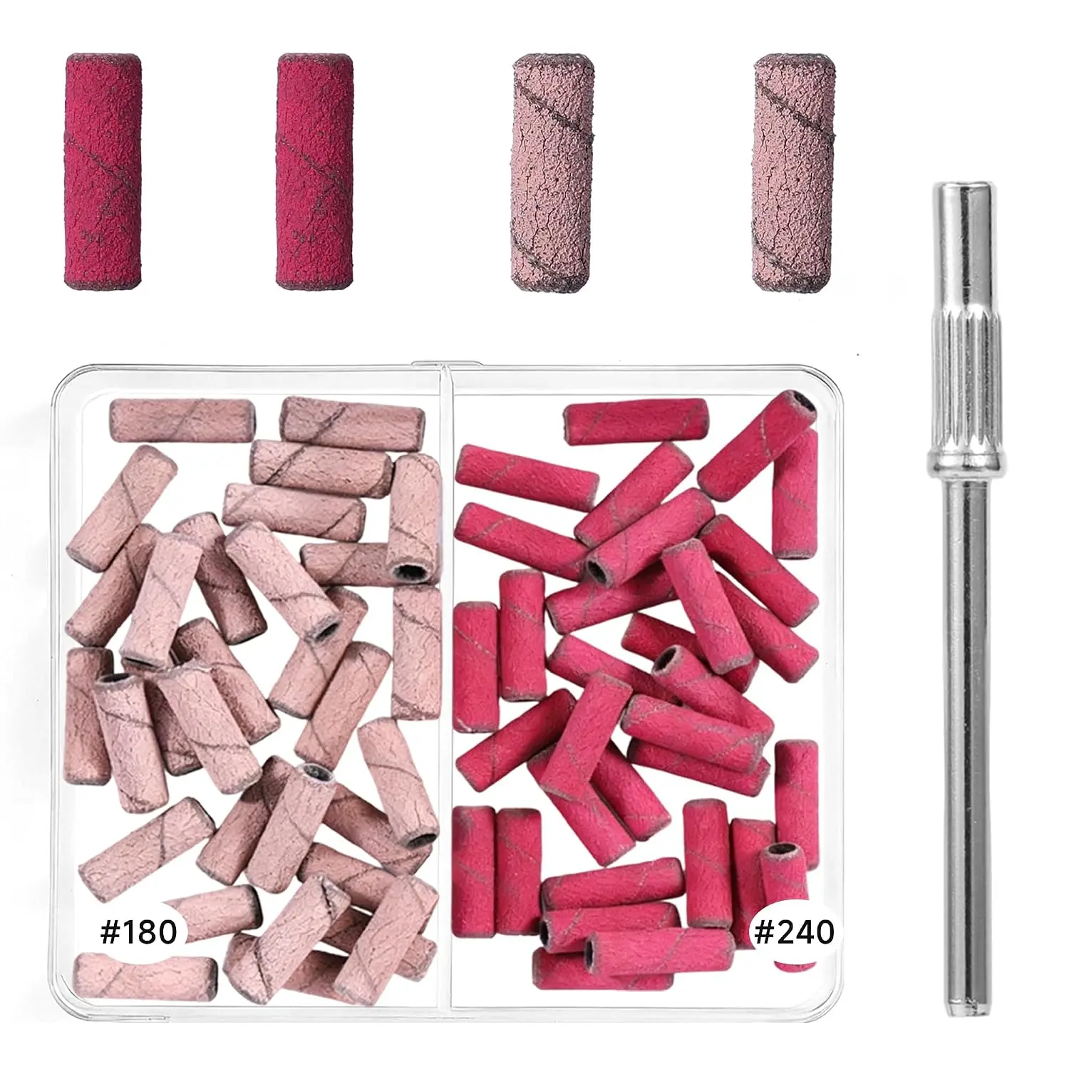 60 count  supplies mini sanding bands wath  drill bits,180&240 grit sanding bands for  drill,Fine Grit  for  NailsProfessional Manicures and Pedicure, and red