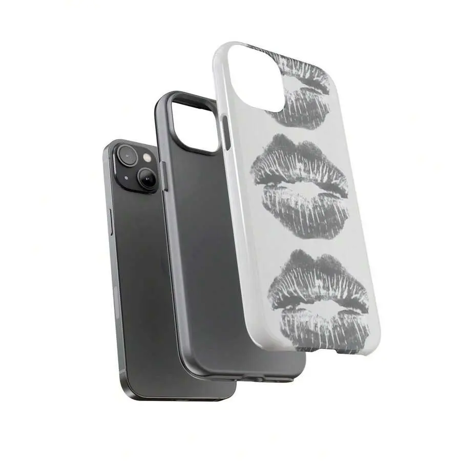 Vintage Black Lip Print Kiss Mark Phone Case Shockproof Protective Cover For iPhone 11 12 13 14 15 16 17 Pro Max Grunge Y2K Aesthetic Anti-Scratch Hard Shell