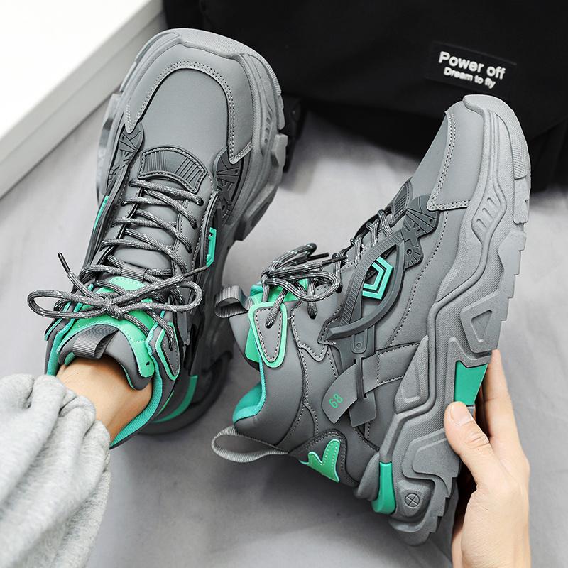 UYCEKK Men'S Comfortable Fashion High-Top Versatile Casual Sneakers|   Faux Upper, Rubber Sole, Lace Closure, Pointed Toe, Suitable for Spring/Fall