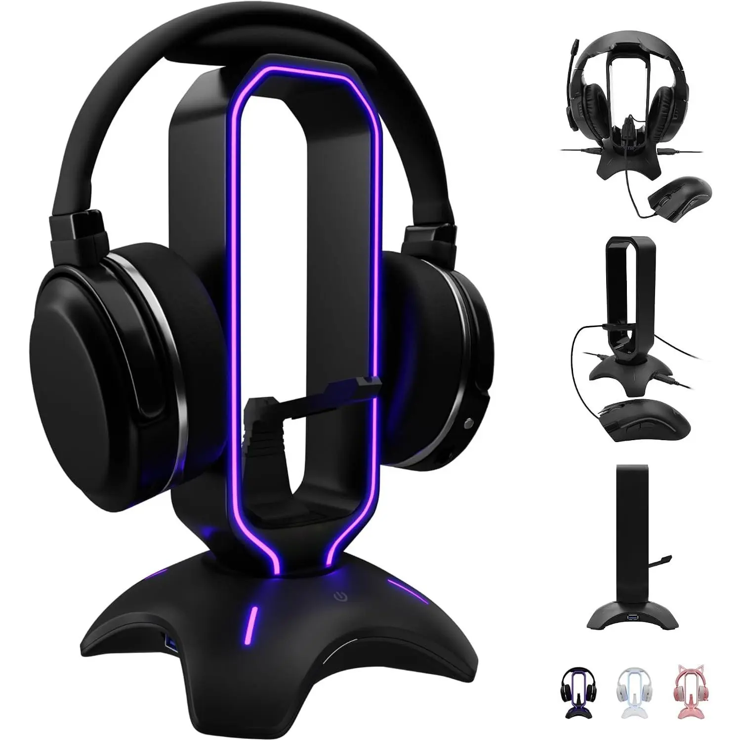 Gaming Headset Stand | RGB Headphone Stand for Desk with  Bungee and USB Hub (Cool and Clean Setup) Gaming Headset Holder -  Gamer  Accessory