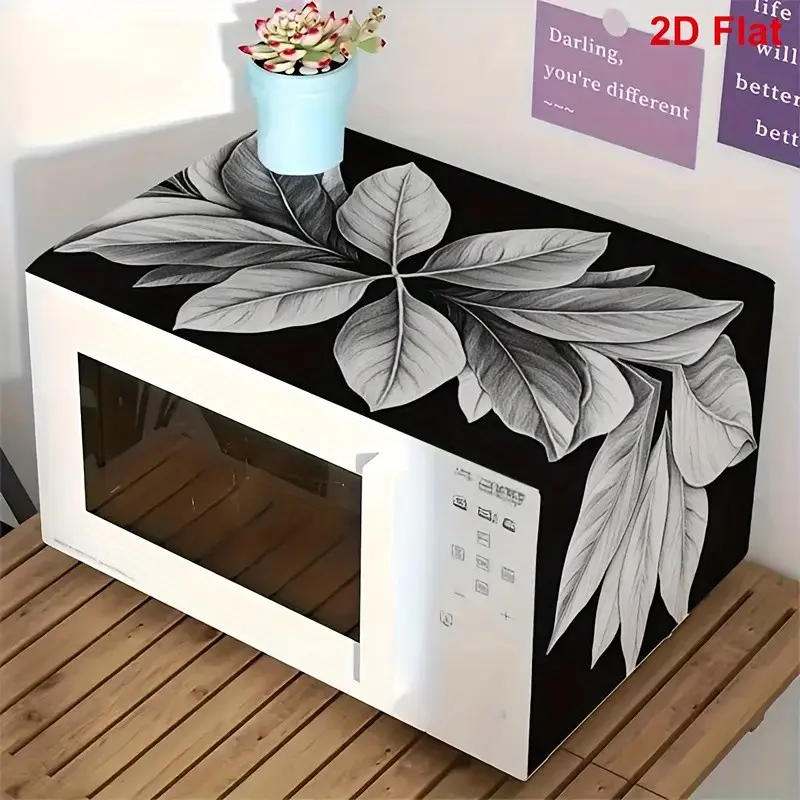 Elegant Leaf Pattern Oven Dust Cover, Kitchen Decor, Non-Stick Reusable Polyester, Easy Clean, for Microwave Stove Oven