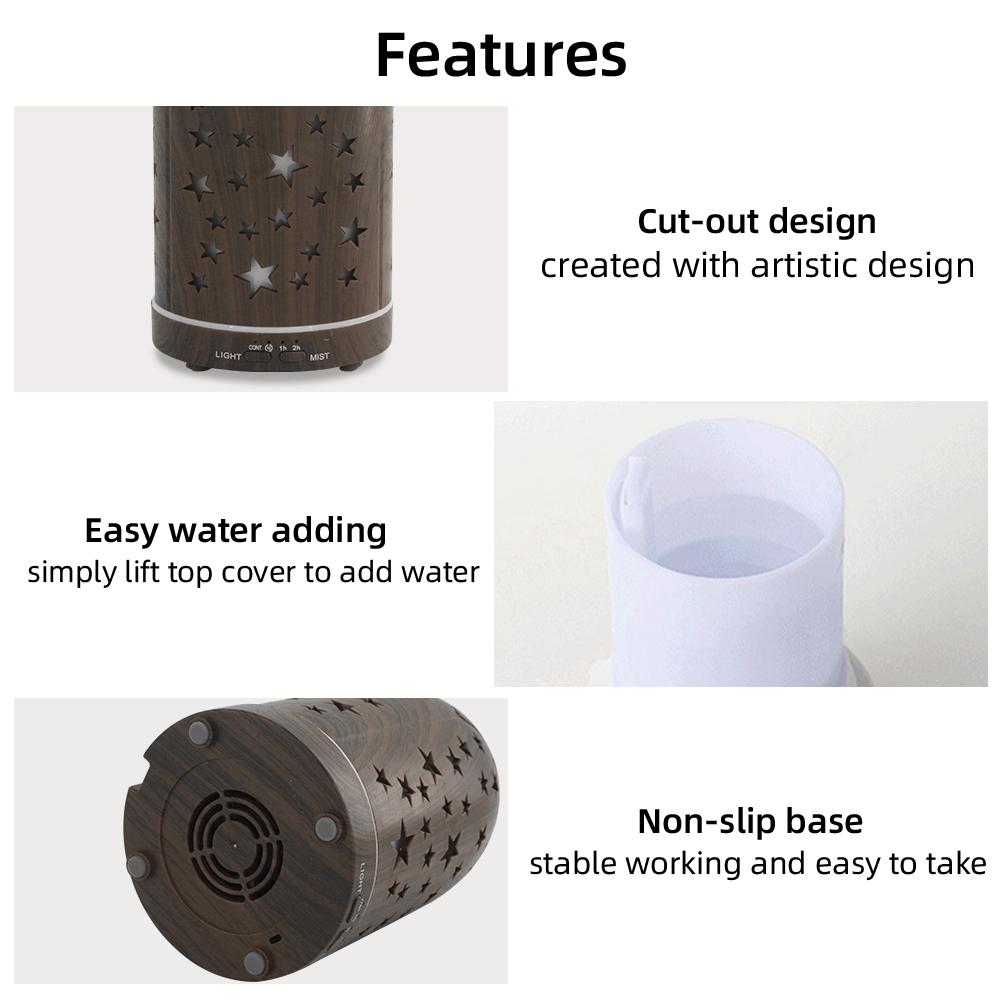 Star Hollow Diffuser  7 Color Changing LED Lights, Whisper Quiet Essential Oil Diffuser, Safe BPA-Free, Stylish Aromatherapy for Home & Office