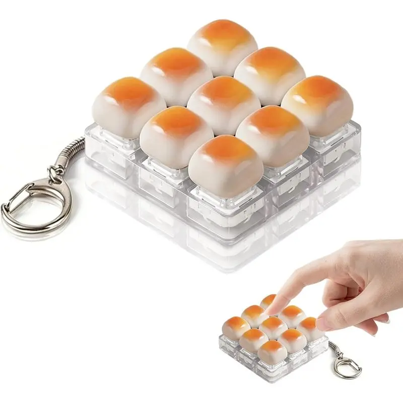Fidget Keyboard Keychain, New Cute Caramel Bread Desktop Mini Portable Mechanical Unlocking Key Cap Clicker, Relieve Anxiety and Stress