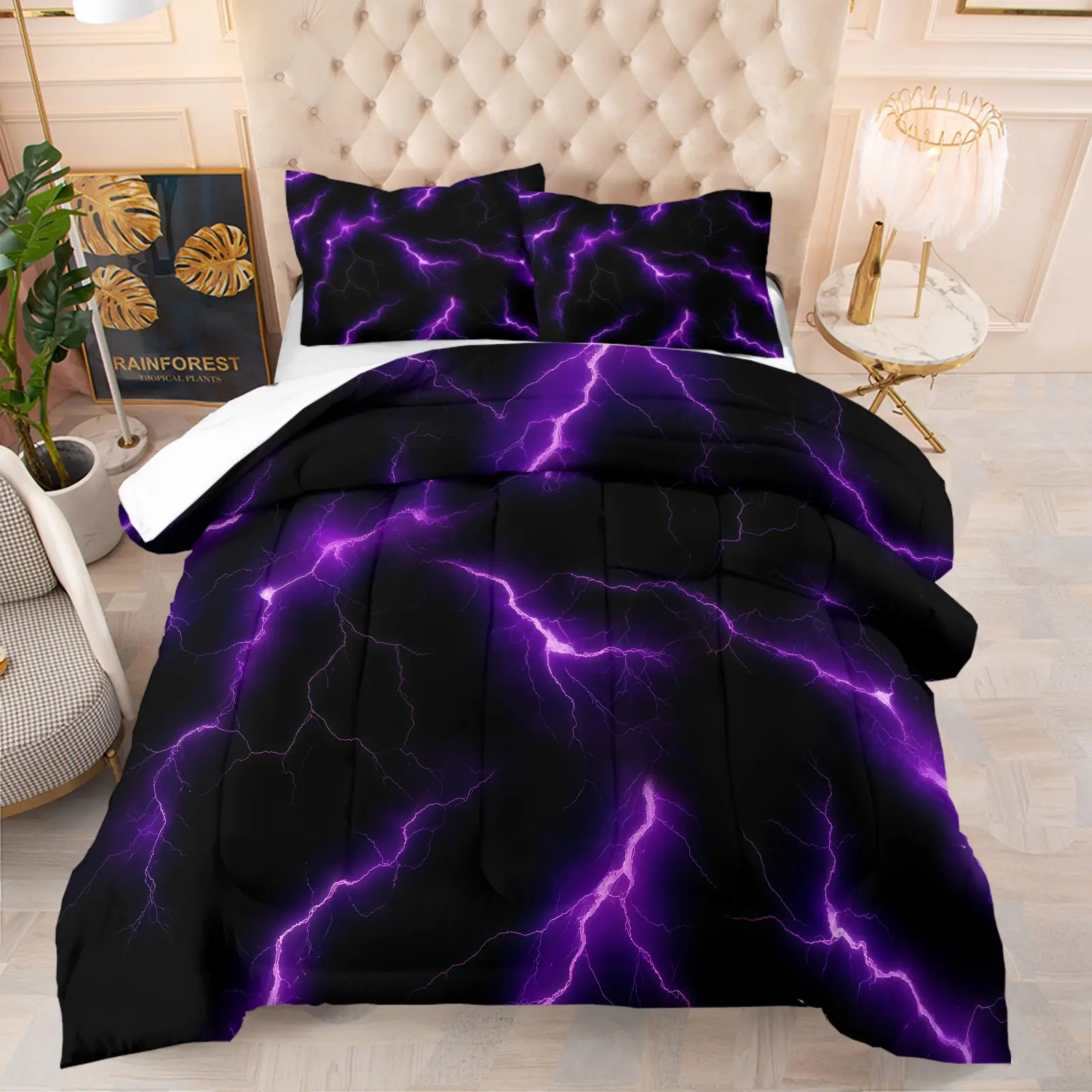 Lightning Pattern Comforter Set, Soft Bedding Set, Including 1 Comforter And 1 Or 2 Pillowcases (Excluding Pillow Core), Suitable For Teenagers And Adults, Bedroom, Apartment, Dormitory, Print Bedding Set, Comfy Bedding Set