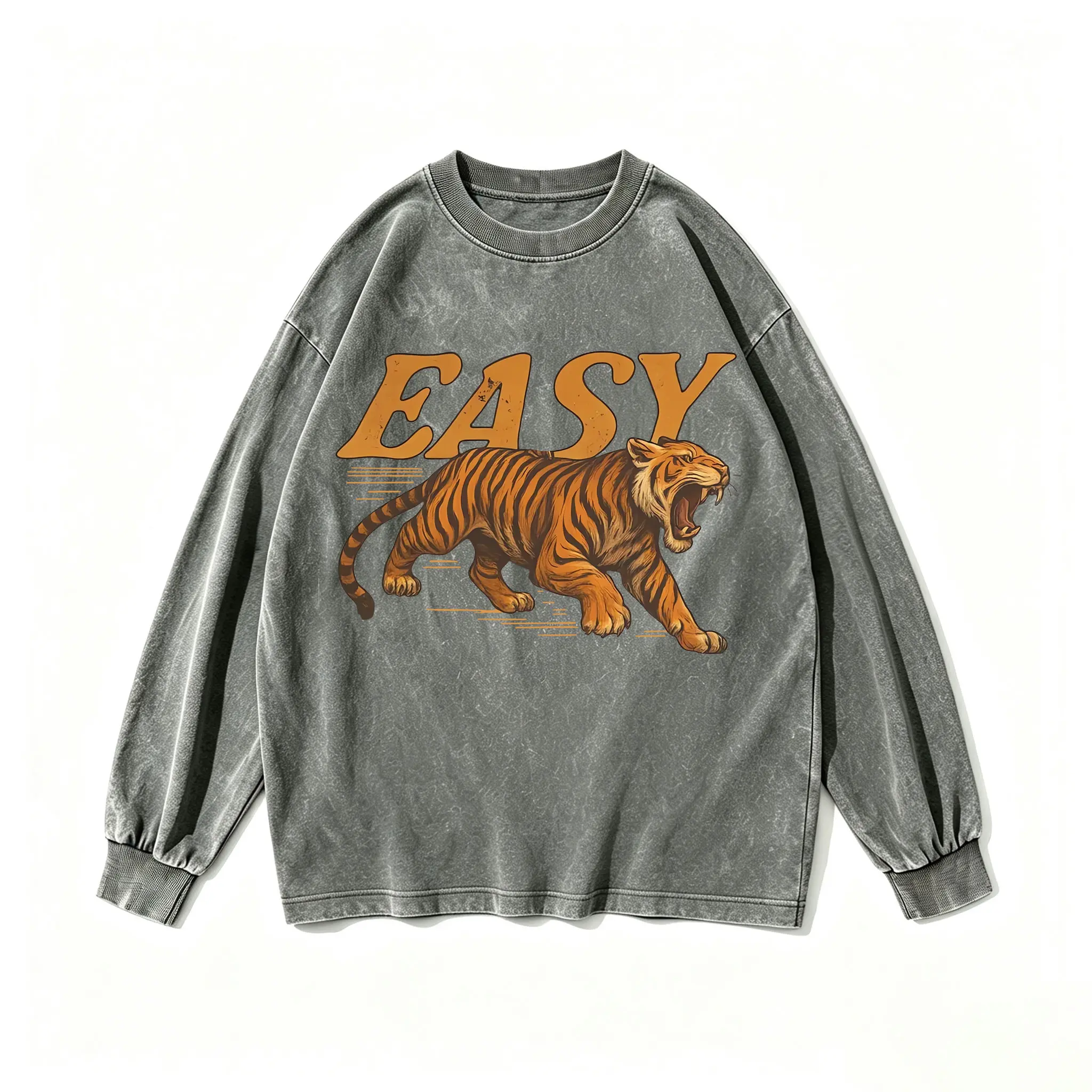 Easy Tiger  Sweatshirt,Vintage Distressed Tiger Shirt, Oversized Retro Tiger Tee, Trendy Grunge Indie Boho Shirt, Graphic  Long Sleeve
