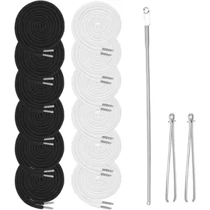 15-Piece Drawstring Set: 12 White&Black Replacement Drawstrings for Pants, Jackets & Hoodies + 3 Drawstring Threader Tools