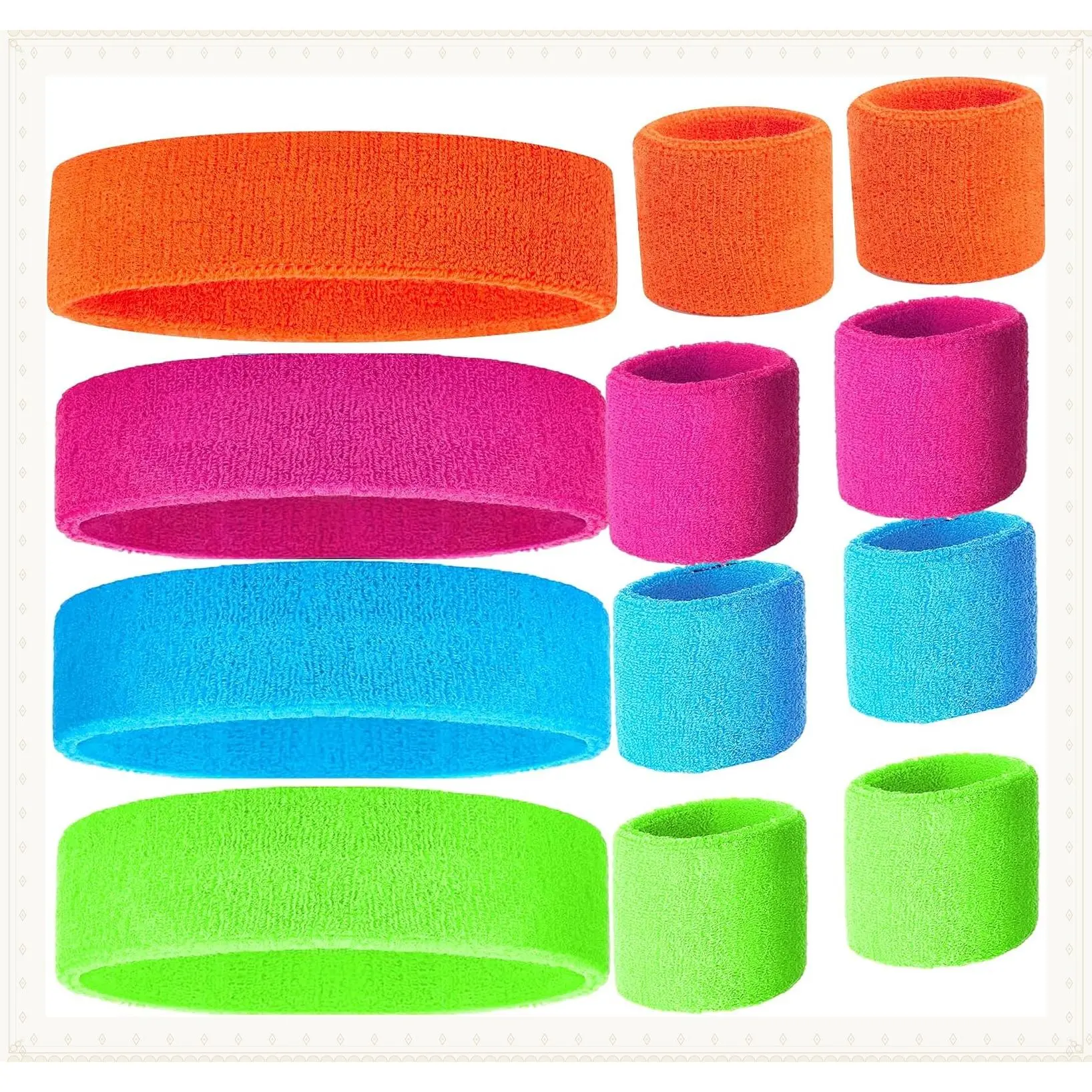 80s Neon Sweatband Set – Sports Headband and Wristbands for Women, Colorful 80s Party AccessoriesGift
