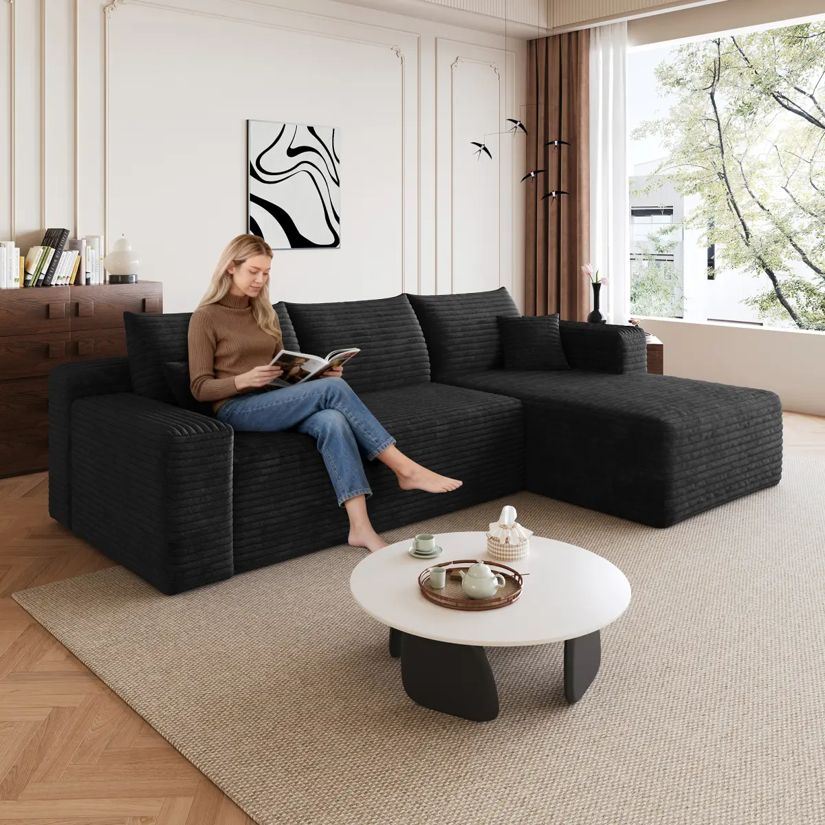 Black+Right Facing Chaise
