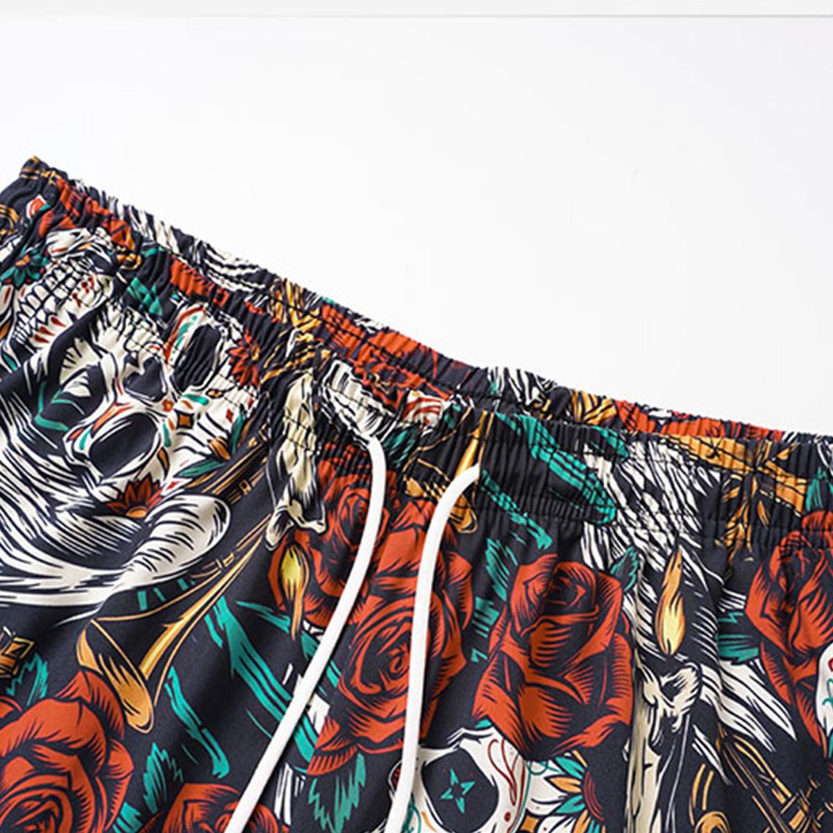 Statement Bold Mens 2 Pack Skull Print Swim Trunks Loose Fit Drawstring Beach Shorts for Vacation Wear and Summer Events