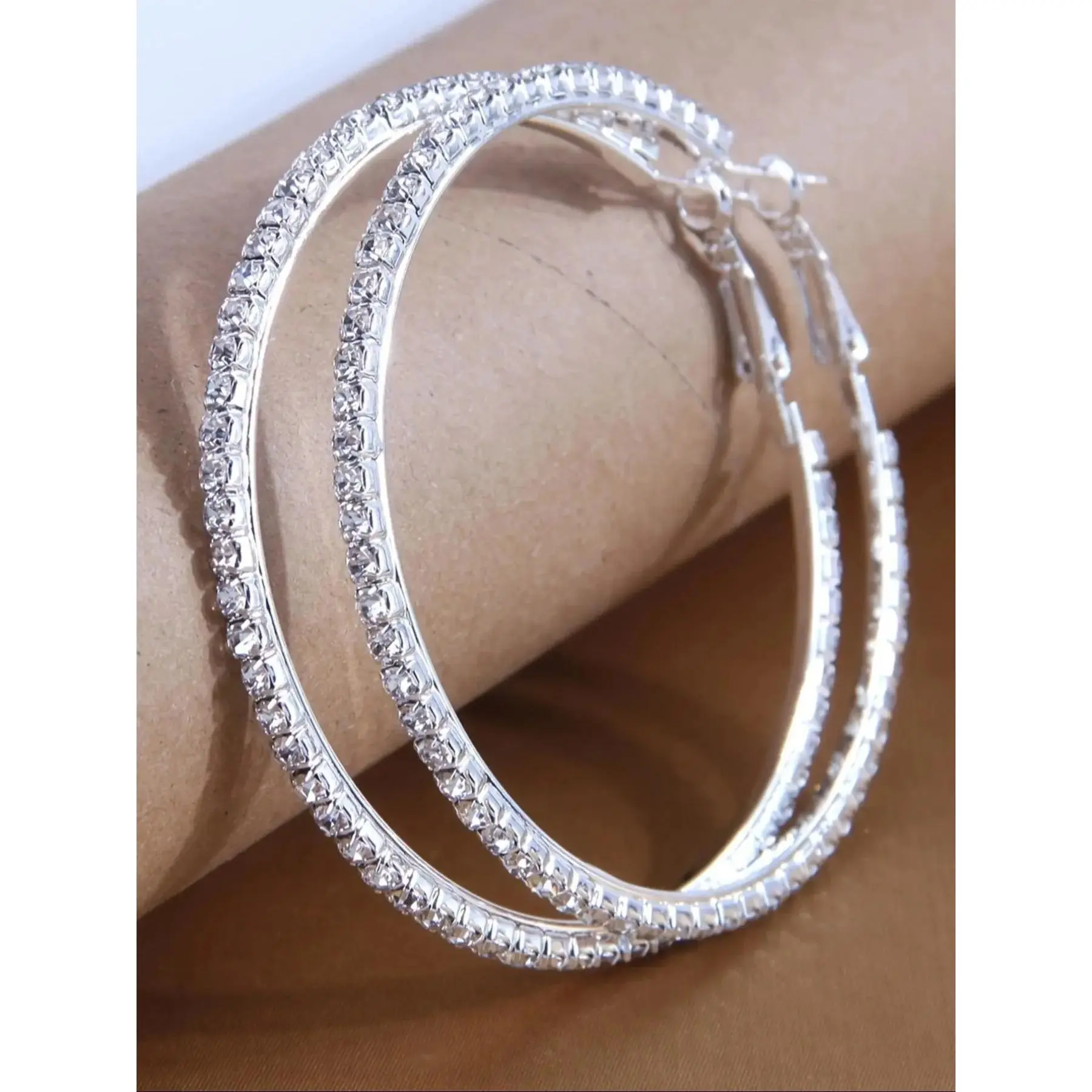 6.3cm Large Full Cubic Zirconia Paved Hoop Earrings 2 Finishes Gold Silver Stainless Steel Big Round Crystal Circle Huggie Earrings Women Wedding Party Evening Elegant Statement Jewelry Gift,Acrylic,Personalized