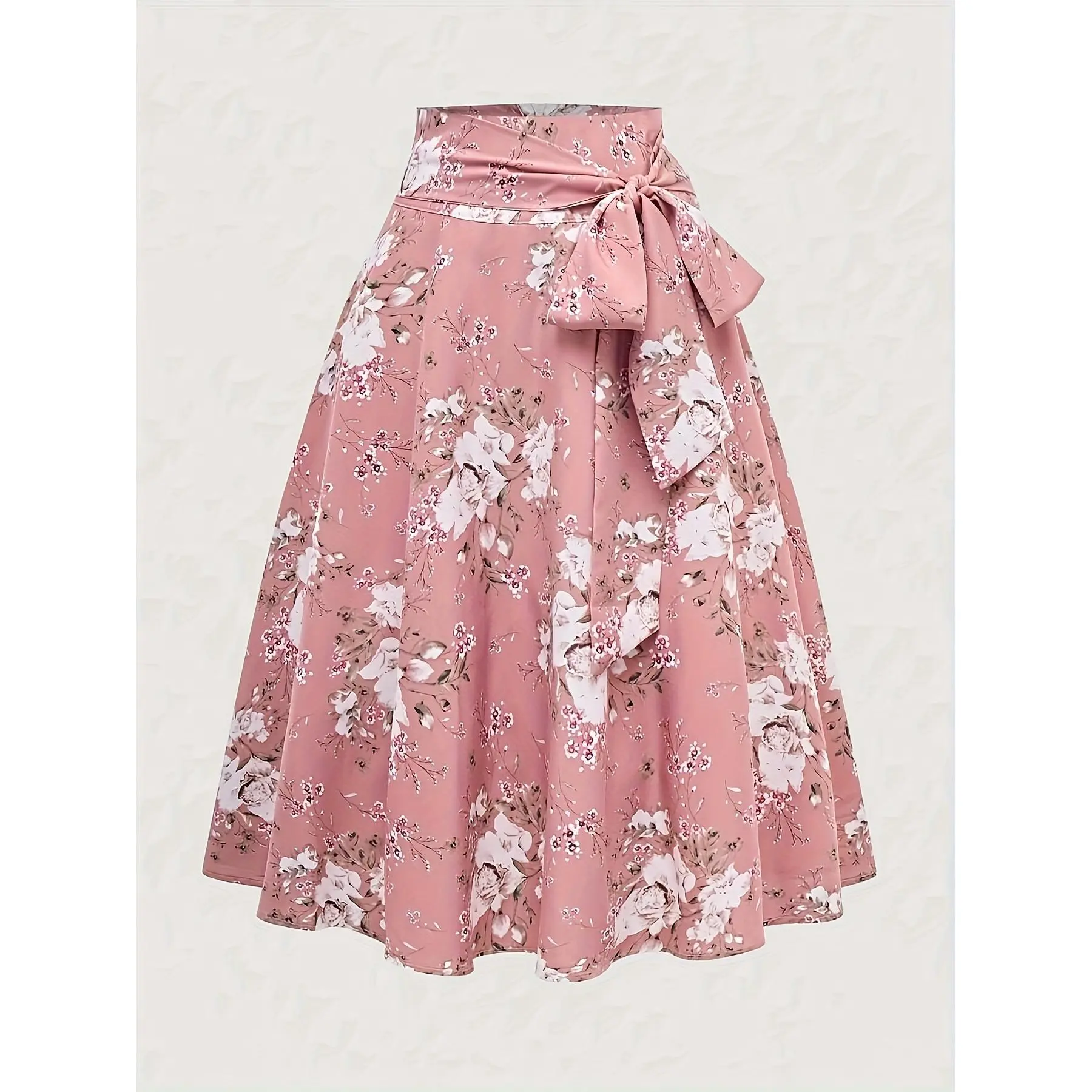 Romantic Cottagecore Floral Print Skirt High Waist Tie Waist Flare ALine Midi Skirt Soft Lightweight Fabric For Casual Dates Brunches Spring Summer Wear