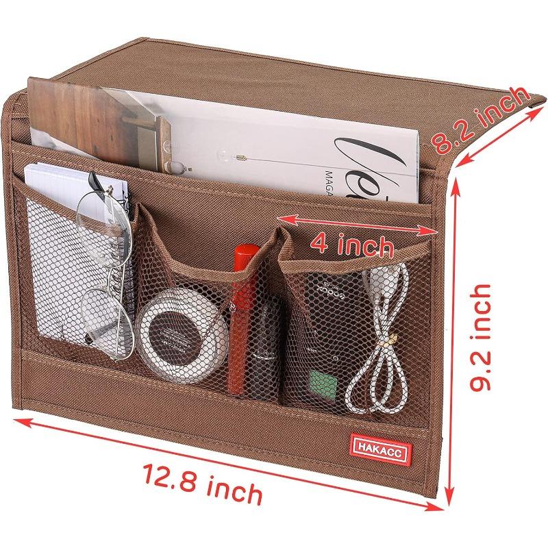 Bedside Organizer Bedside Storage Caddy Organizer with Hanging Pocket Remote Holder for Bed Accessories Brown