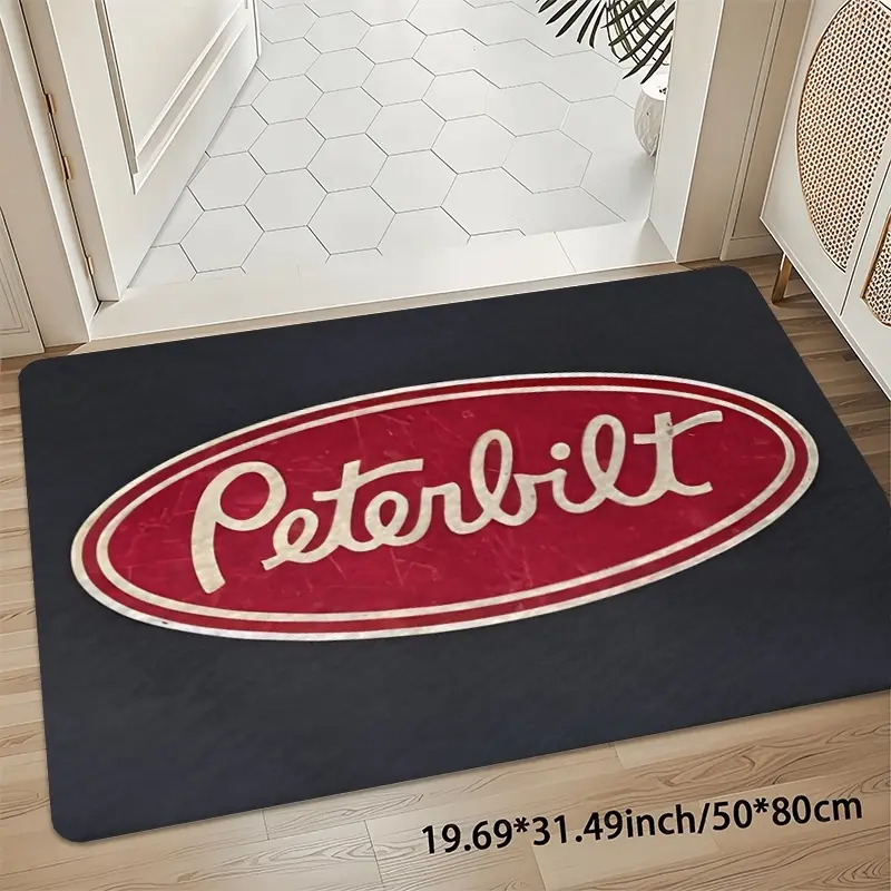Soft 8mm Thick Peterbilt Truck Logo Door Mat, American Trucking Welcome Mat, Non Slip Doormat for Entryway, Non-Slip 850gsm Washable Floor Mat for Kitchen Bathroom Living Room Office Home Decor Area Rug