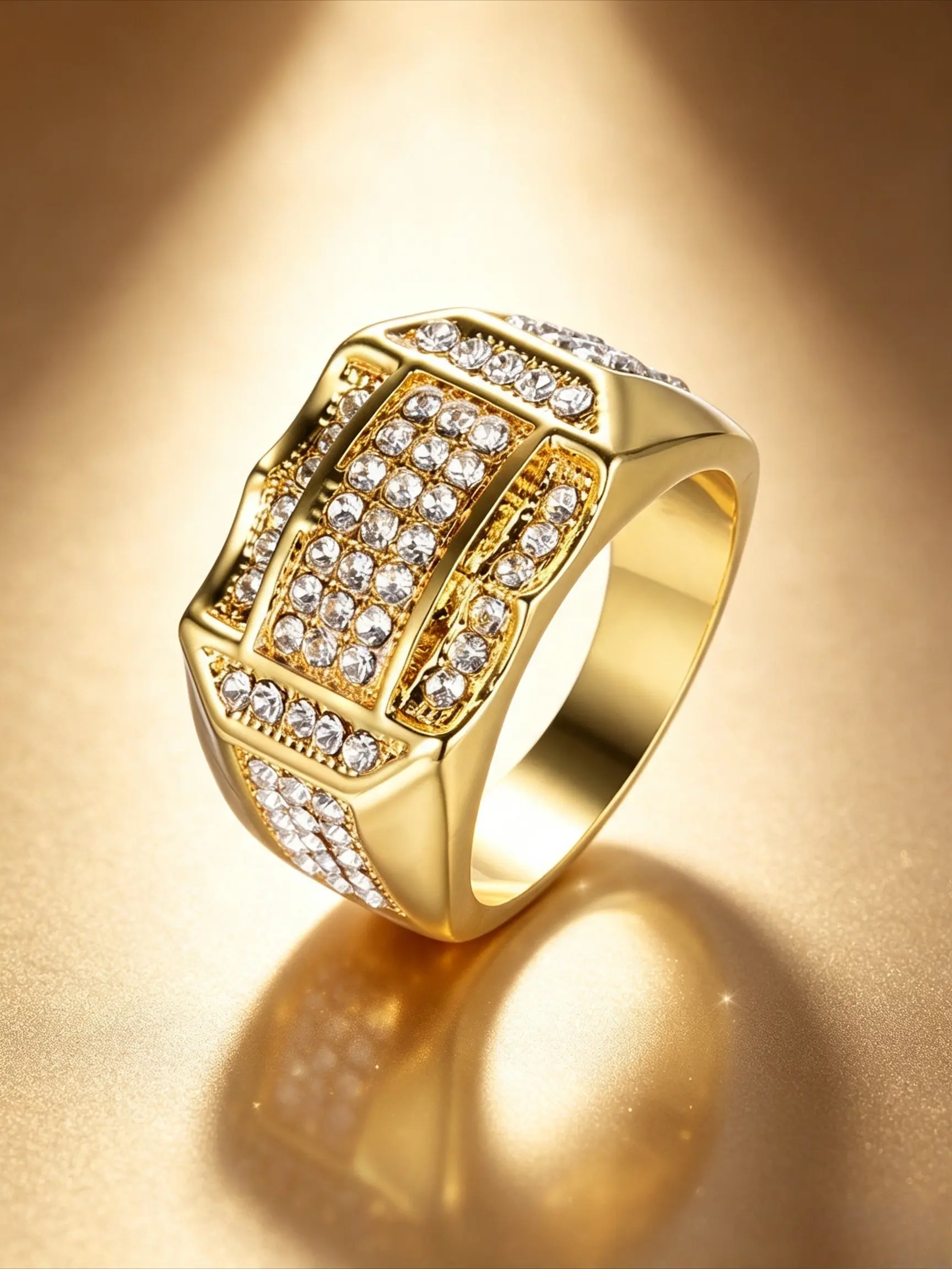 Men Iced Out Square Signet Ring, Paved Clear Cubic Zirconia Wide Band Statement Ring, Hip Hop Bling Finger Jewelry, Silver Tone & Gold Tone Available, Ideal For Daily Wear, Party, Nightclub, Photoshoot, Holiday Birthday Gift For Guys